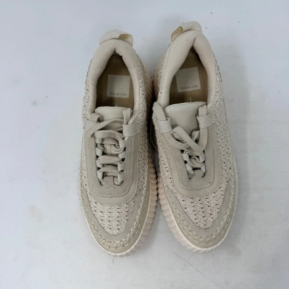 Dolce Vita Dolen Crochet Platform Sneakers‎ Cream Whipstitch Size 7 Boho Chunky